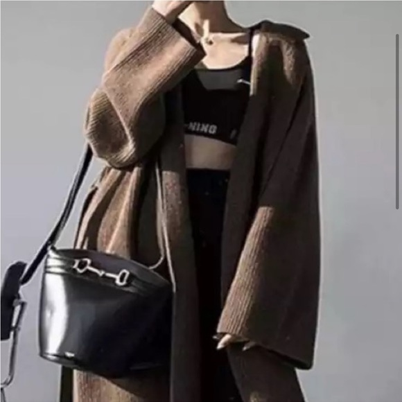 Chunky Over The Knee Rib Brown Cardigan Coat Pockets Belted Maxi Long Duster - Picture 6 of 13